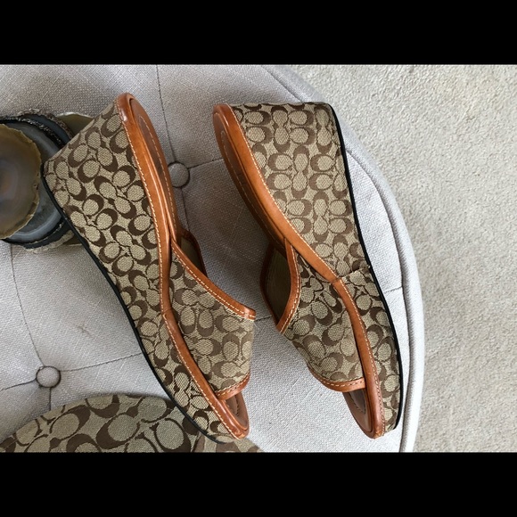 Coach Shoes - Size7 coach tan signature wedge sandals